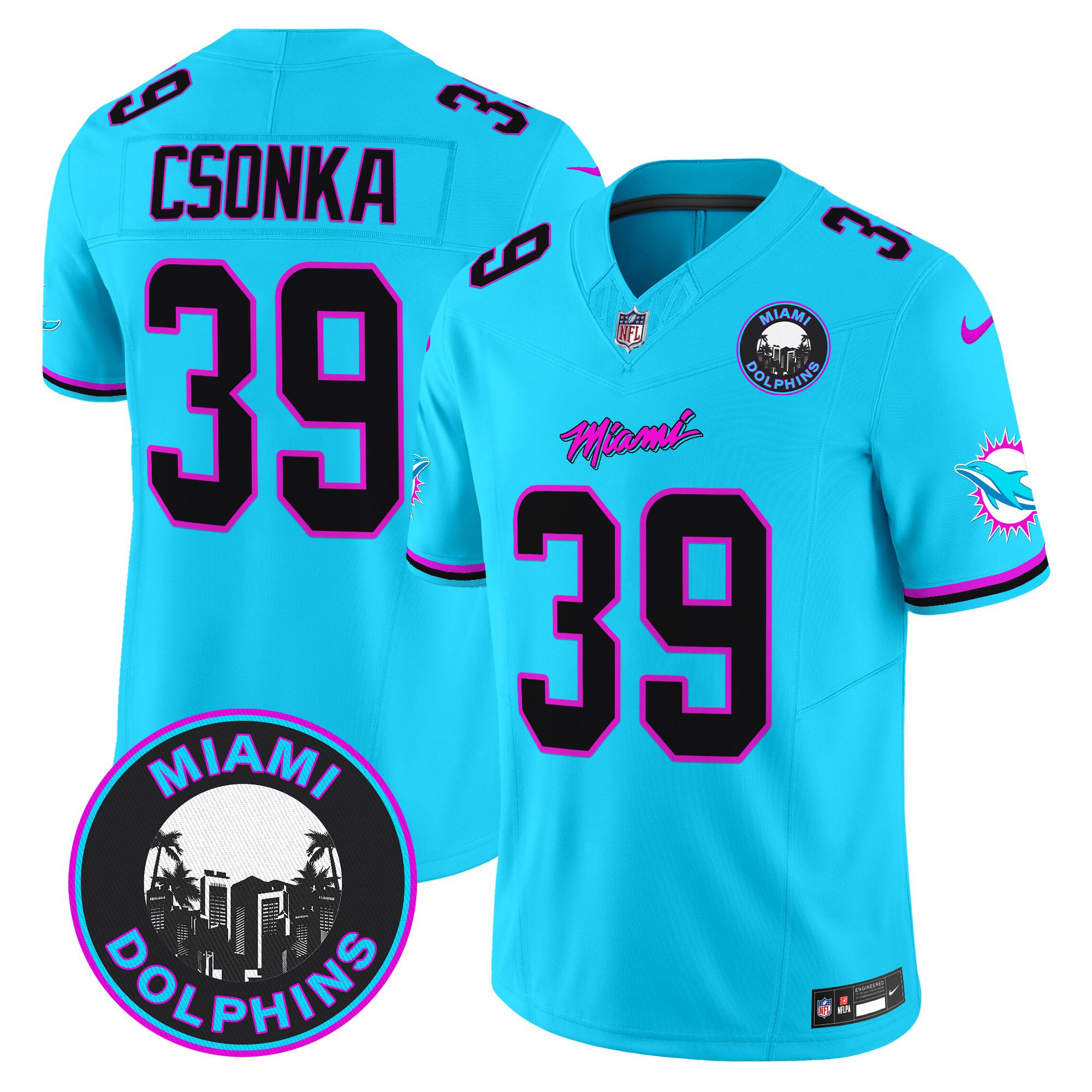 Men Miami Dolphins #39 Csonka Light Blue 2024 Nike Vapor Limited NFL Jersey style 1